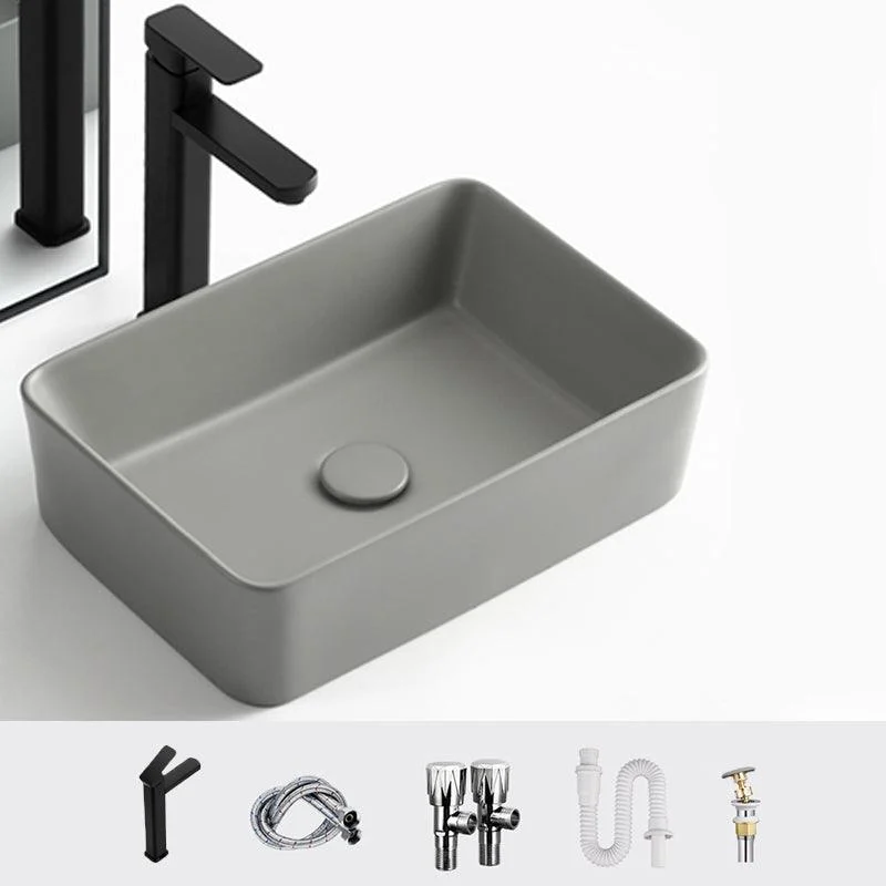 Contemporary Bathroom Sink Rectangular Porcelain Vessel Lavatory Sink with Pop-Up Drain -Bathlova