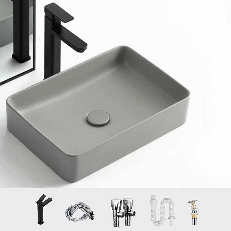 Contemporary Bathroom Sink Rectangular Porcelain Vessel Lavatory Sink with Pop-Up Drain -Bathlova