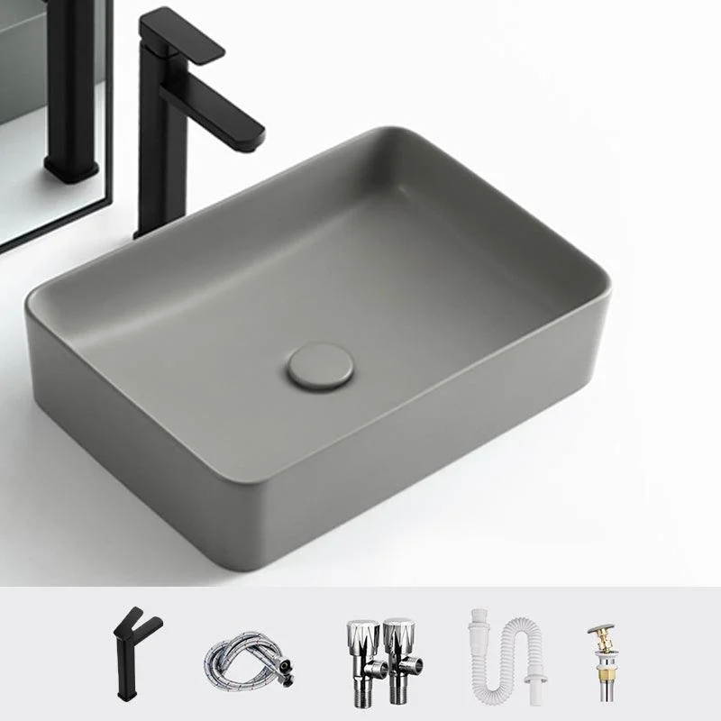 Contemporary Bathroom Sink Rectangular Porcelain Vessel Lavatory Sink with Pop-Up Drain -Bathlova