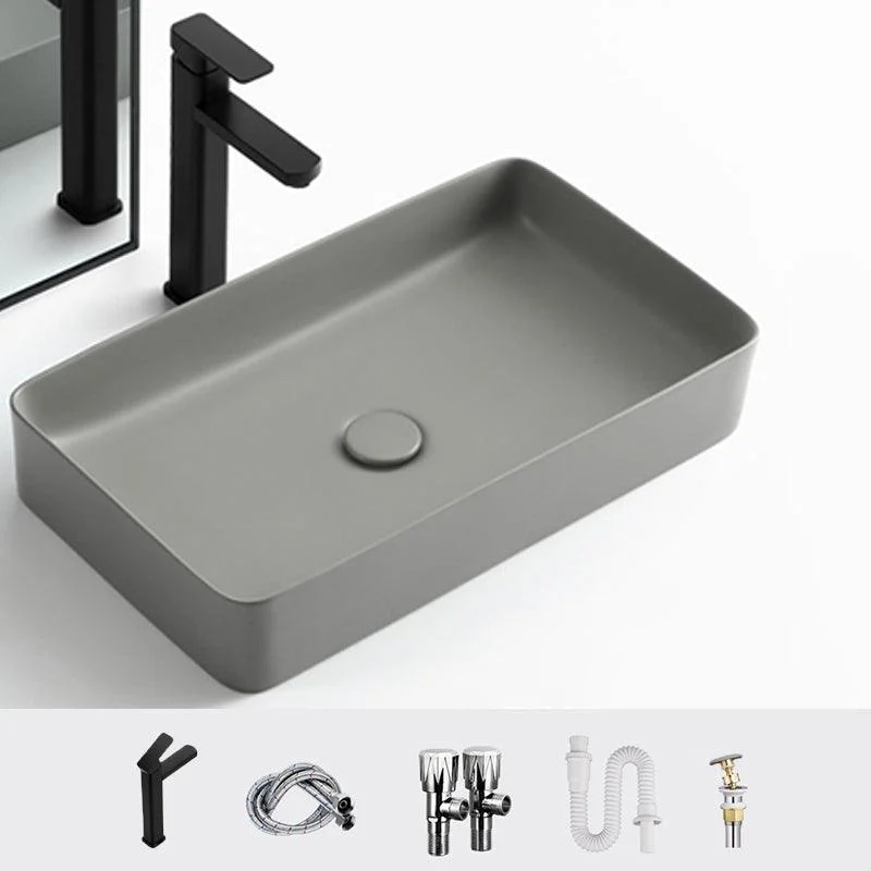 Contemporary Bathroom Sink Rectangular Porcelain Vessel Lavatory Sink with Pop-Up Drain -Bathlova