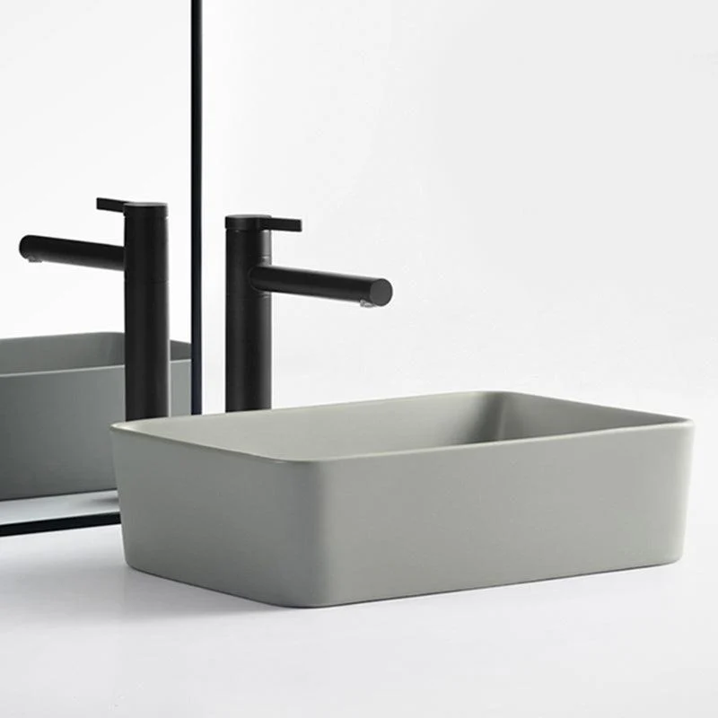 Contemporary Bathroom Sink Rectangular Porcelain Vessel Lavatory Sink with Pop-Up Drain -Bathlova