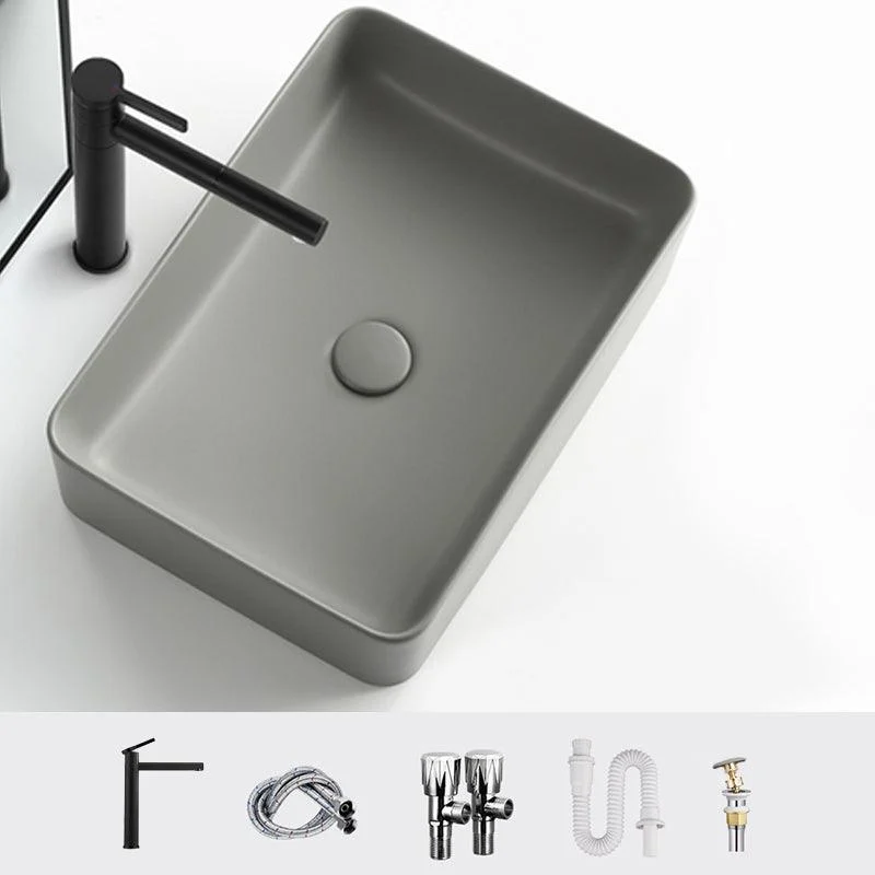 Contemporary Bathroom Sink Rectangular Porcelain Vessel Lavatory Sink with Pop-Up Drain -Bathlova