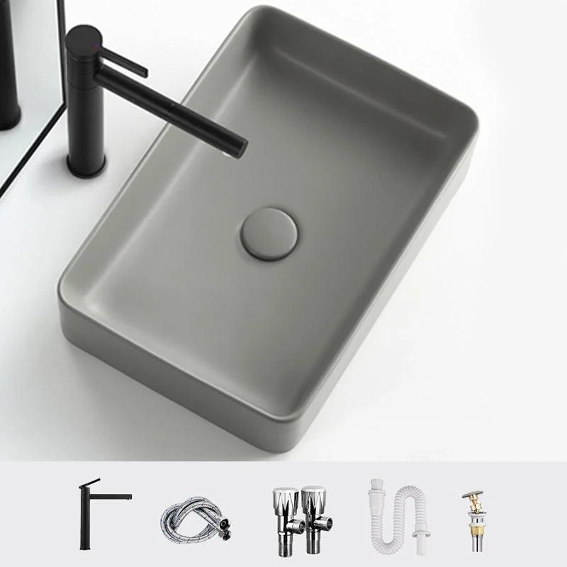 Contemporary Bathroom Sink Rectangular Porcelain Vessel Lavatory Sink with Pop-Up Drain -Bathlova