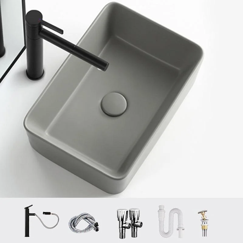 Contemporary Bathroom Sink Rectangular Porcelain Vessel Lavatory Sink with Pop-Up Drain -Bathlova