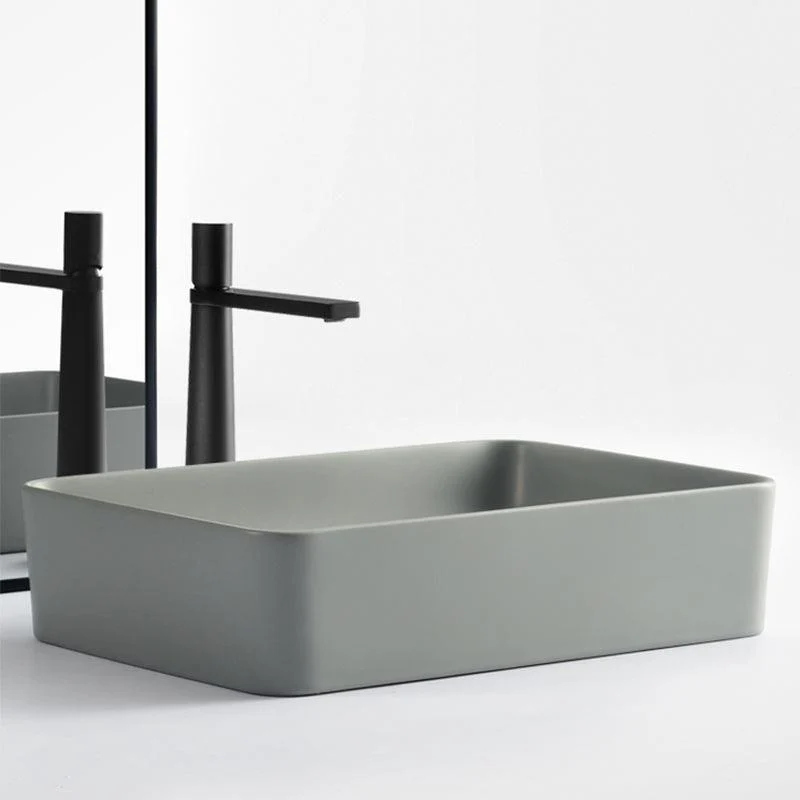 Contemporary Bathroom Sink Rectangular Porcelain Vessel Lavatory Sink with Pop-Up Drain -Bathlova