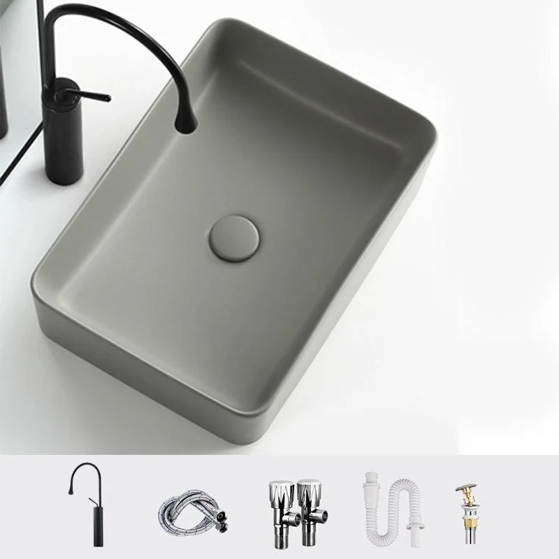 Contemporary Bathroom Sink Rectangular Porcelain Vessel Lavatory Sink with Pop-Up Drain -Bathlova