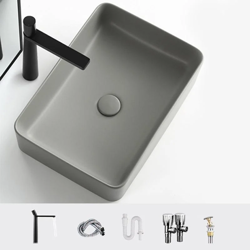 Contemporary Bathroom Sink Rectangular Porcelain Vessel Lavatory Sink with Pop-Up Drain -Bathlova