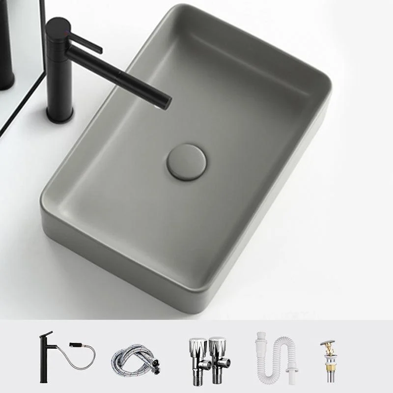 Contemporary Bathroom Sink Rectangular Porcelain Vessel Lavatory Sink with Pop-Up Drain -Bathlova