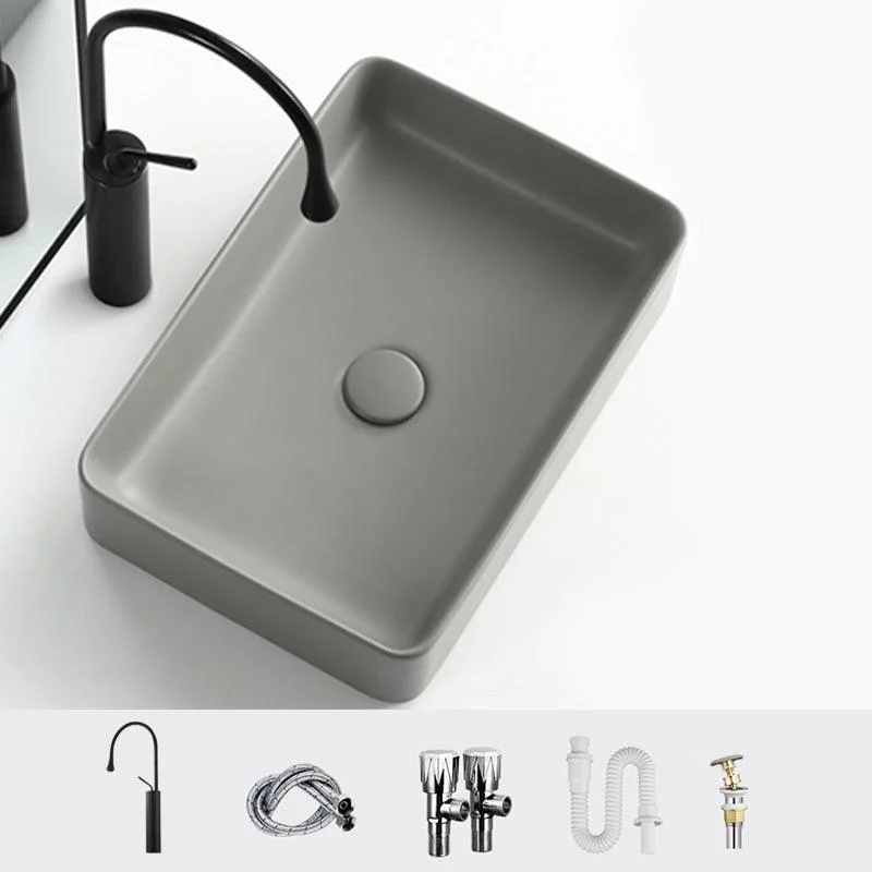 Contemporary Bathroom Sink Rectangular Porcelain Vessel Lavatory Sink with Pop-Up Drain -Bathlova