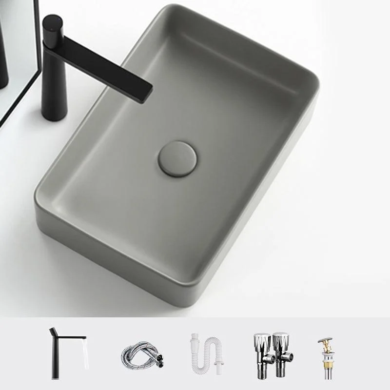 Contemporary Bathroom Sink Rectangular Porcelain Vessel Lavatory Sink with Pop-Up Drain -Bathlova