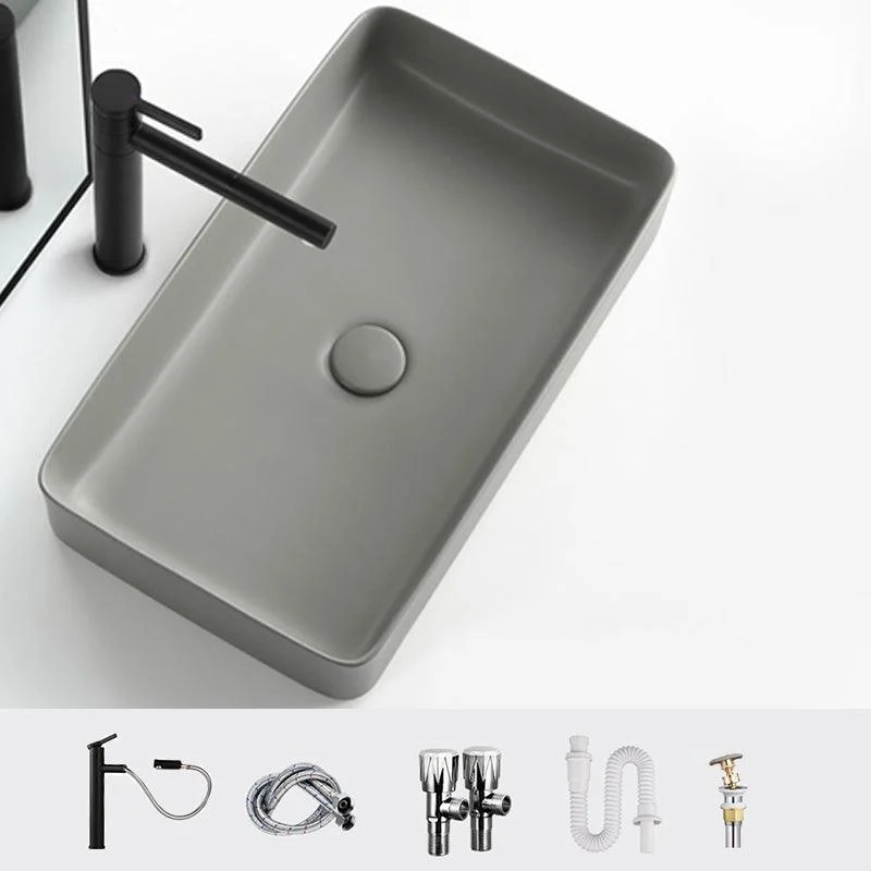 Contemporary Bathroom Sink Rectangular Porcelain Vessel Lavatory Sink with Pop-Up Drain -Bathlova