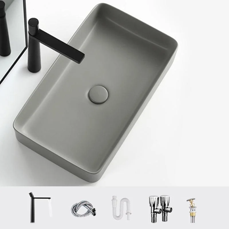 Contemporary Bathroom Sink Rectangular Porcelain Vessel Lavatory Sink with Pop-Up Drain -Bathlova