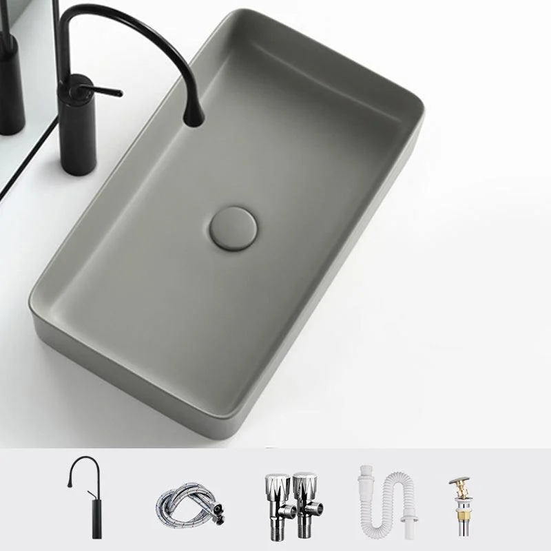 Contemporary Bathroom Sink Rectangular Porcelain Vessel Lavatory Sink with Pop-Up Drain -Bathlova