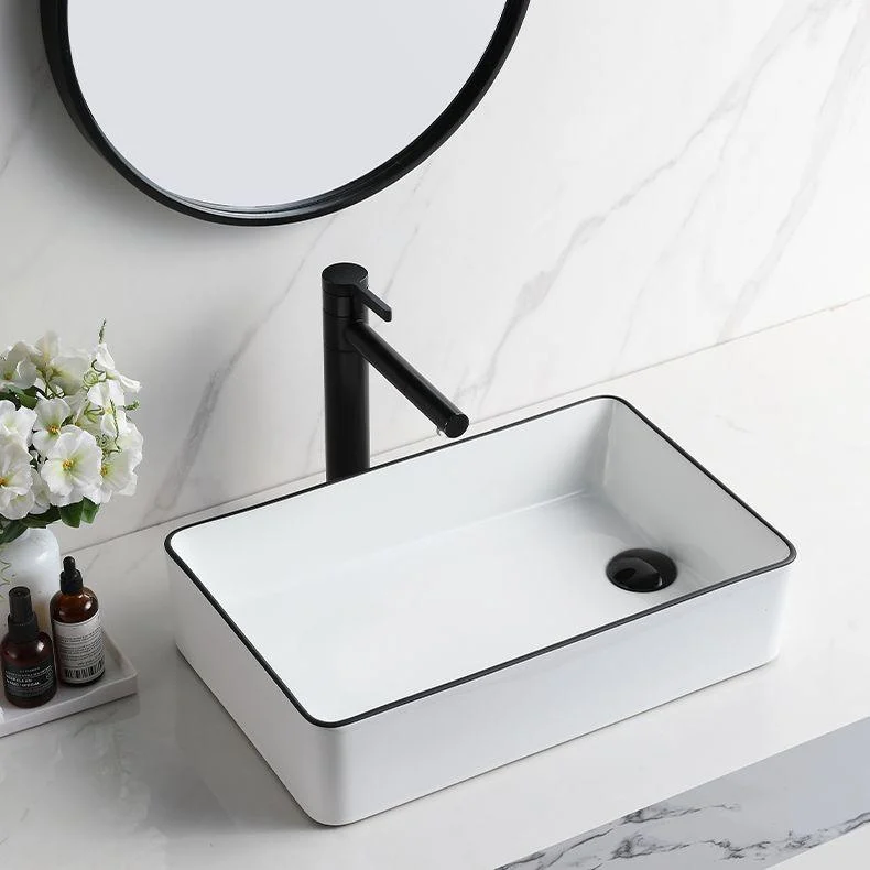 Contemporary Bathroom Sink Rectangular Porcelain Vessel Sink with Pop-Up Drain -Bathlova