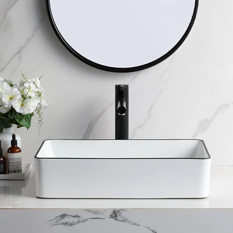 Contemporary Bathroom Sink Rectangular Porcelain Vessel Sink with Pop-Up Drain -Bathlova