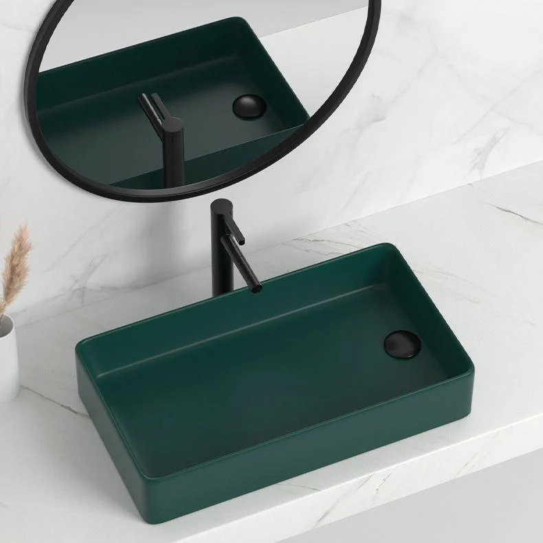 Contemporary Bathroom Sink Rectangular Porcelain Vessel Sink with Pop-Up Drain -Bathlova