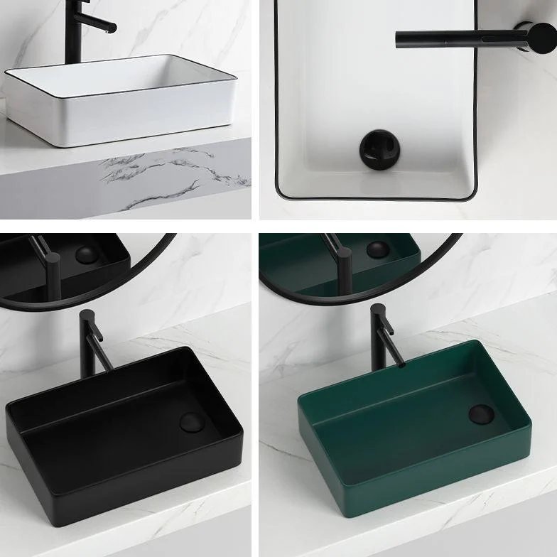 Contemporary Bathroom Sink Rectangular Porcelain Vessel Sink with Pop-Up Drain -Bathlova