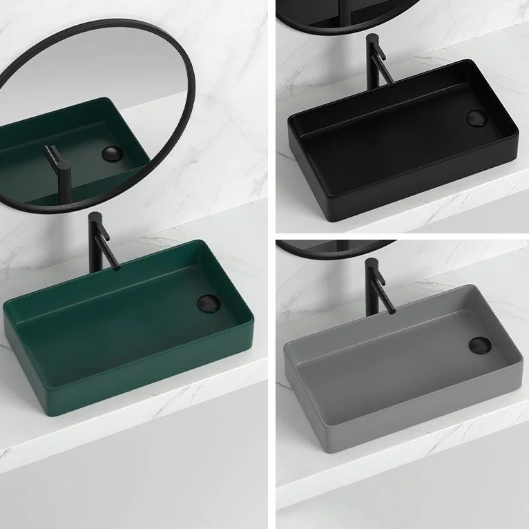 Contemporary Bathroom Sink Rectangular Porcelain Vessel Sink with Pop-Up Drain -Bathlova