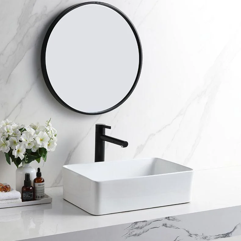 Contemporary Bathroom Sink Rectangular Porcelain Vessel Sink with Pop-Up Drain -Bathlova