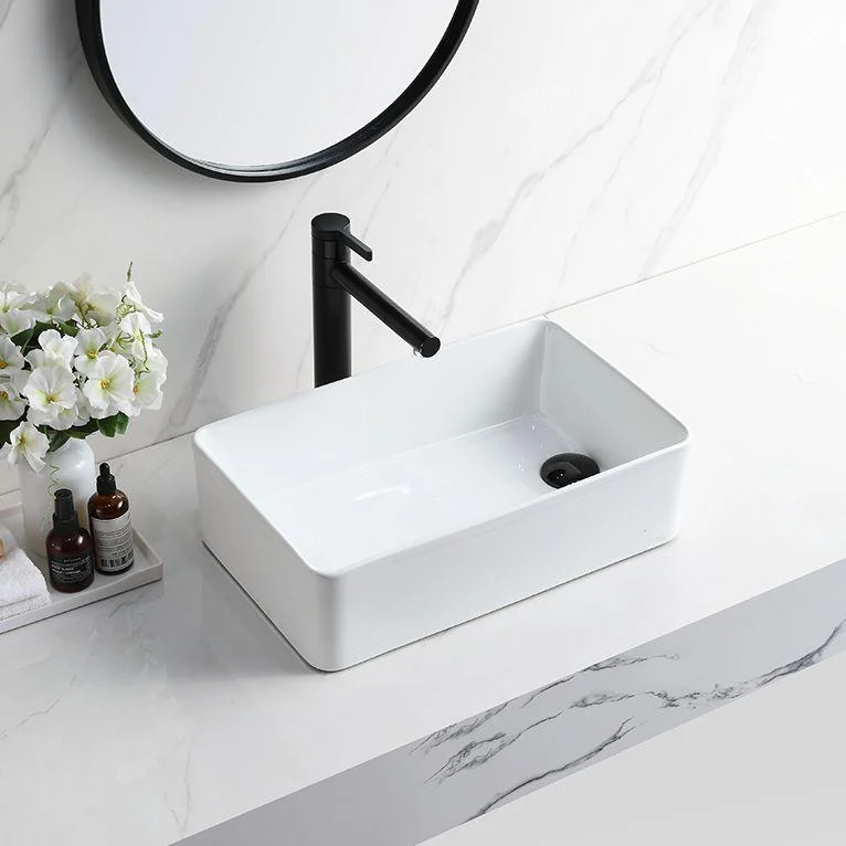 Contemporary Bathroom Sink Rectangular Porcelain Vessel Sink with Pop-Up Drain -Bathlova