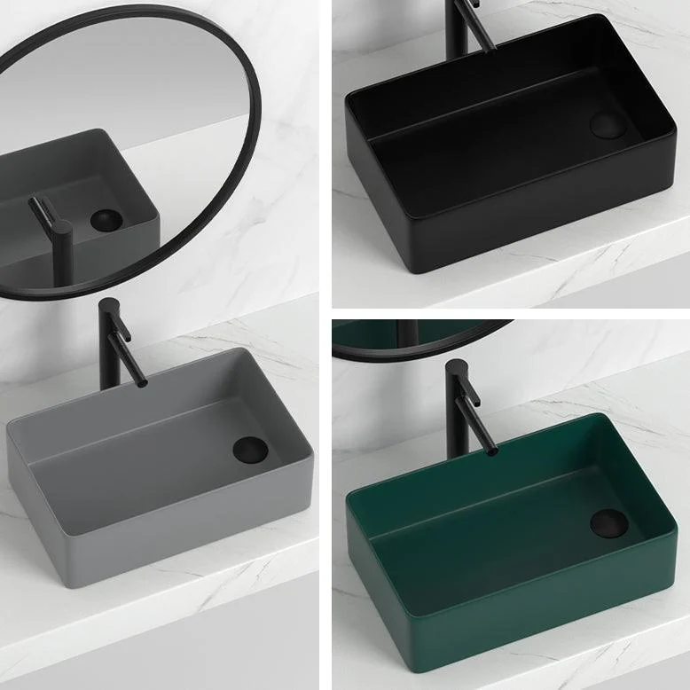 Contemporary Bathroom Sink Rectangular Porcelain Vessel Sink with Pop-Up Drain -Bathlova