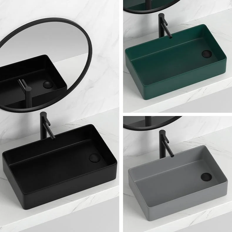 Contemporary Bathroom Sink Rectangular Porcelain Vessel Sink with Pop-Up Drain -Bathlova