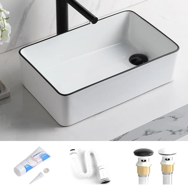 Contemporary Bathroom Sink Rectangular Porcelain Vessel Sink with Pop-Up Drain -Bathlova