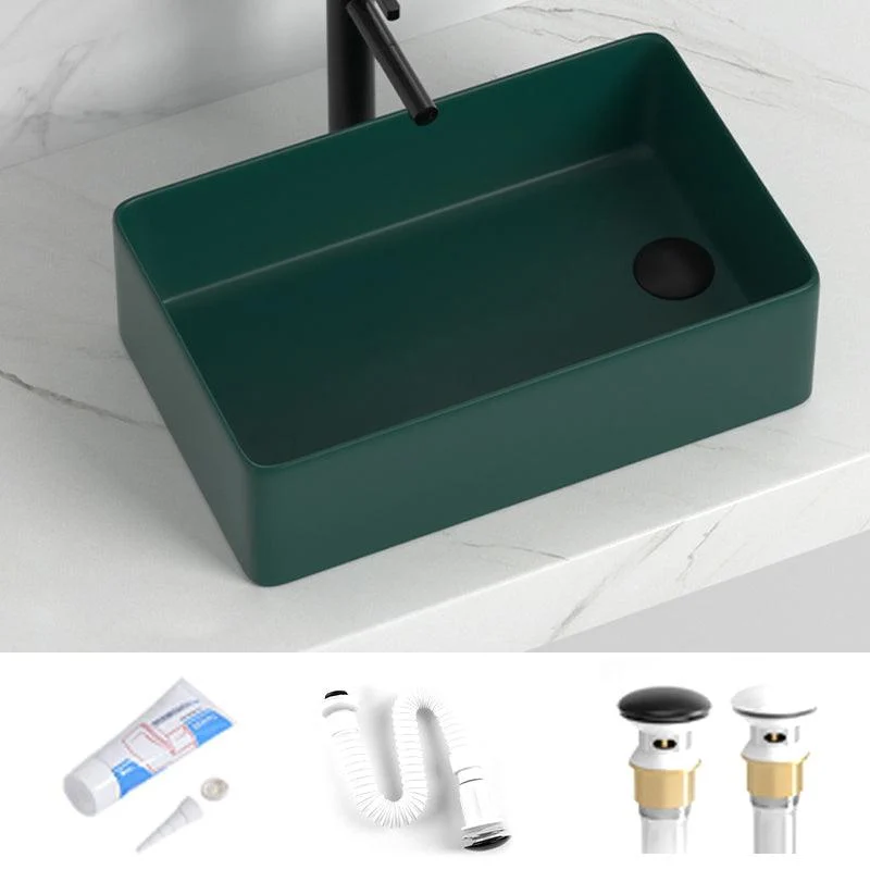 Contemporary Bathroom Sink Rectangular Porcelain Vessel Sink with Pop-Up Drain -Bathlova