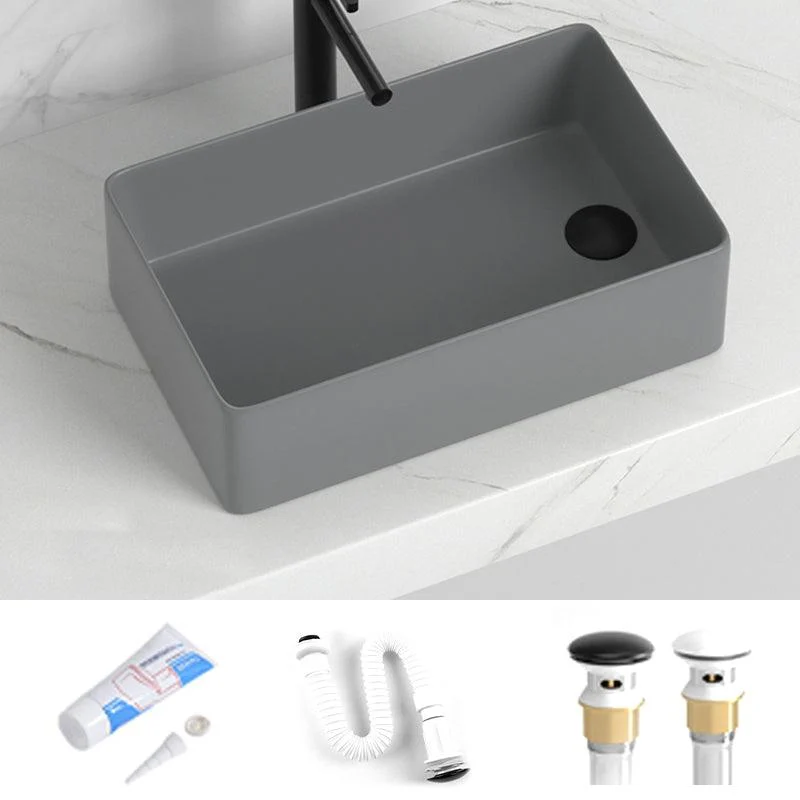 Contemporary Bathroom Sink Rectangular Porcelain Vessel Sink with Pop-Up Drain -Bathlova