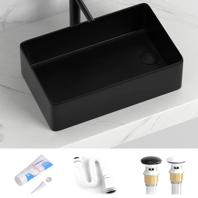 Contemporary Bathroom Sink Rectangular Porcelain Vessel Sink with Pop-Up Drain -Bathlova