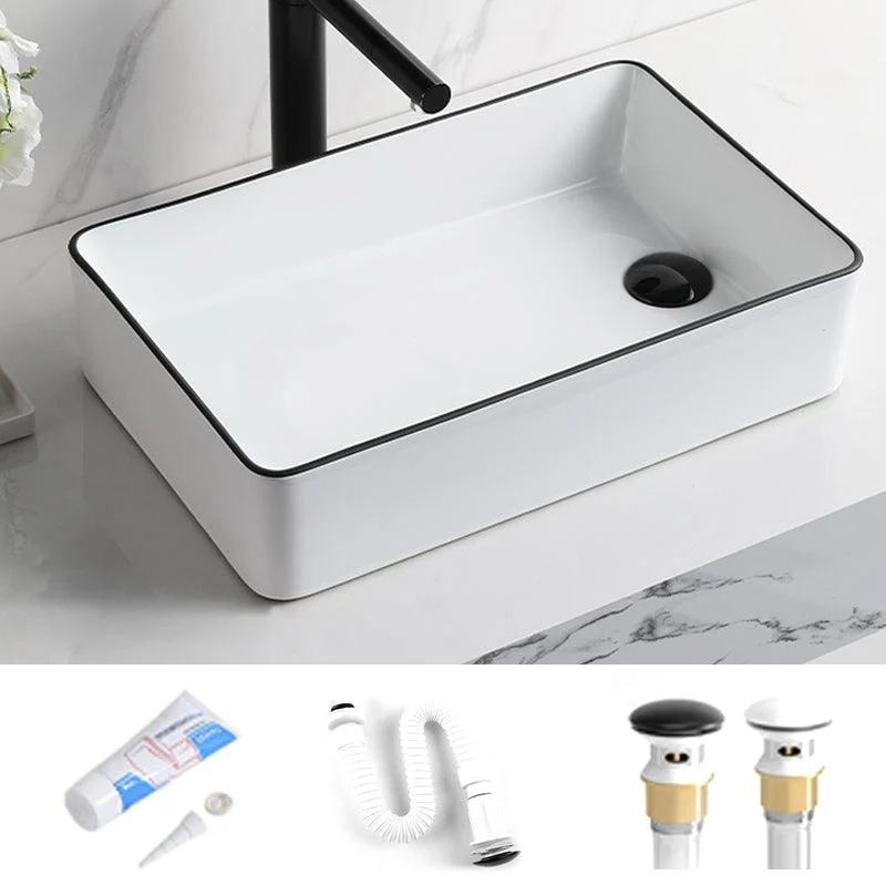 Contemporary Bathroom Sink Rectangular Porcelain Vessel Sink with Pop-Up Drain -Bathlova