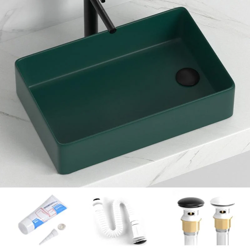 Contemporary Bathroom Sink Rectangular Porcelain Vessel Sink with Pop-Up Drain -Bathlova