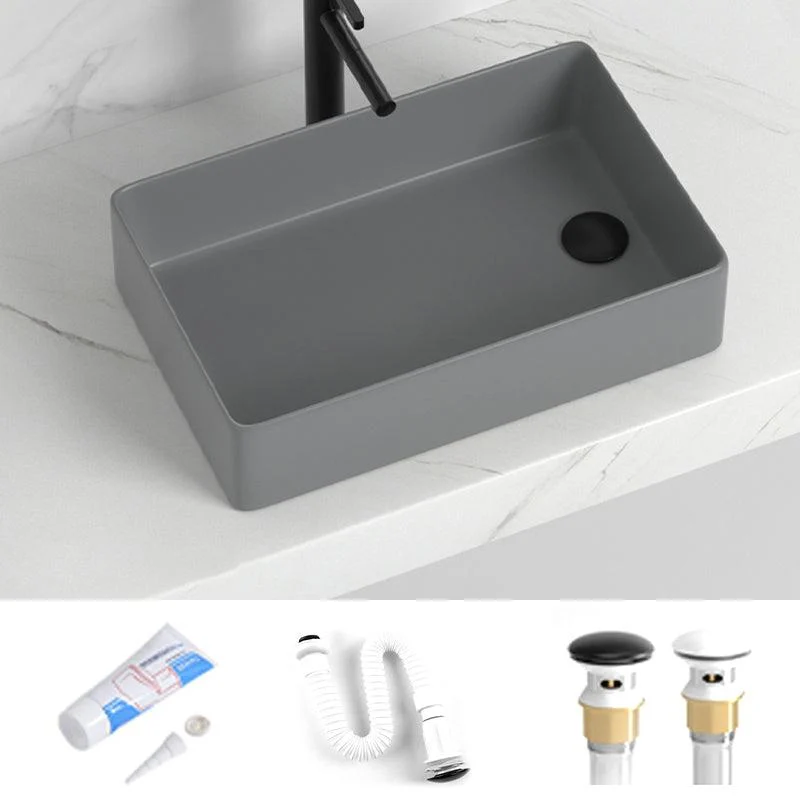 Contemporary Bathroom Sink Rectangular Porcelain Vessel Sink with Pop-Up Drain -Bathlova