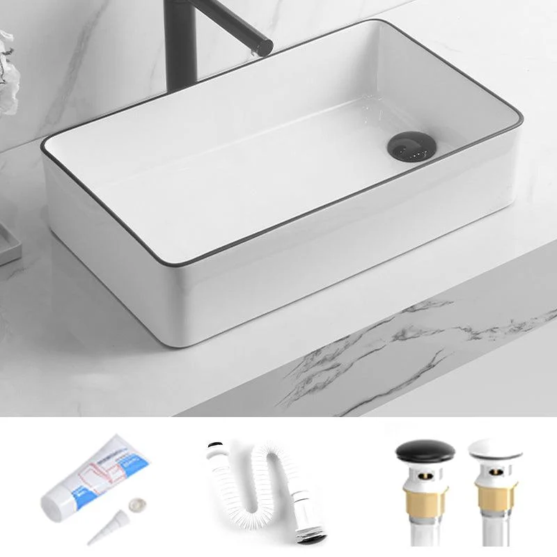 Contemporary Bathroom Sink Rectangular Porcelain Vessel Sink with Pop-Up Drain -Bathlova