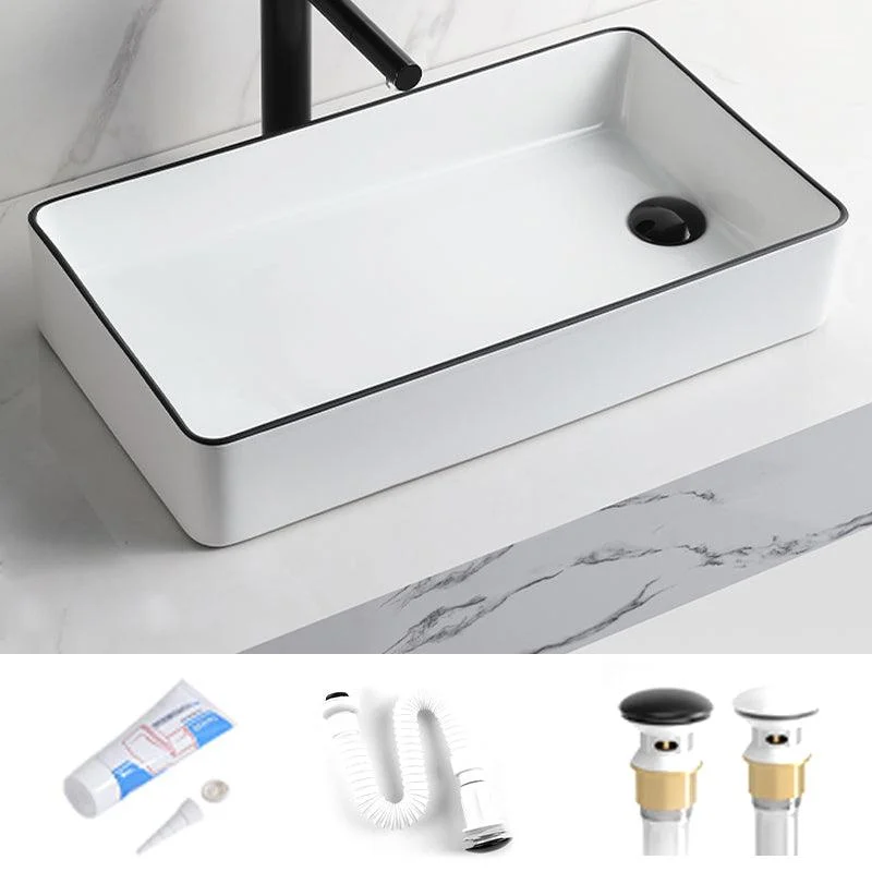 Contemporary Bathroom Sink Rectangular Porcelain Vessel Sink with Pop-Up Drain -Bathlova