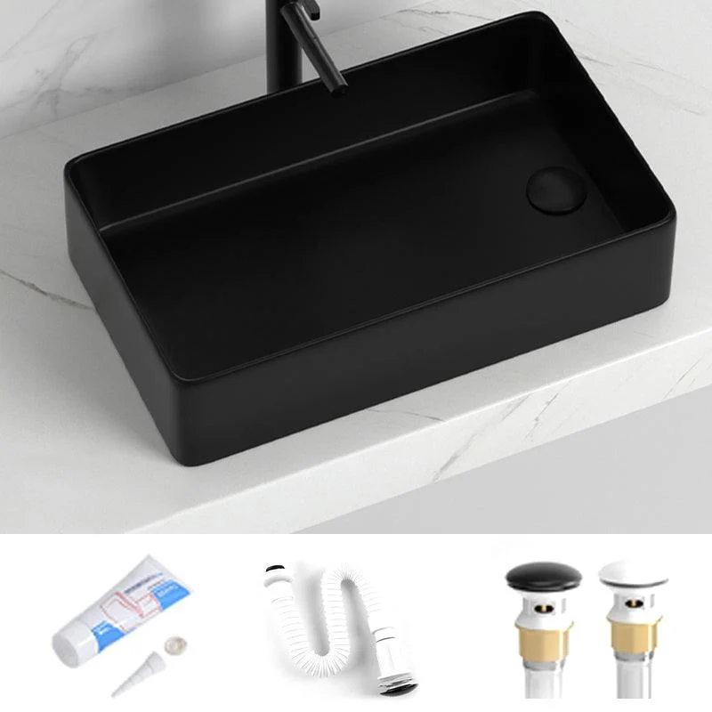 Contemporary Bathroom Sink Rectangular Porcelain Vessel Sink with Pop-Up Drain -Bathlova