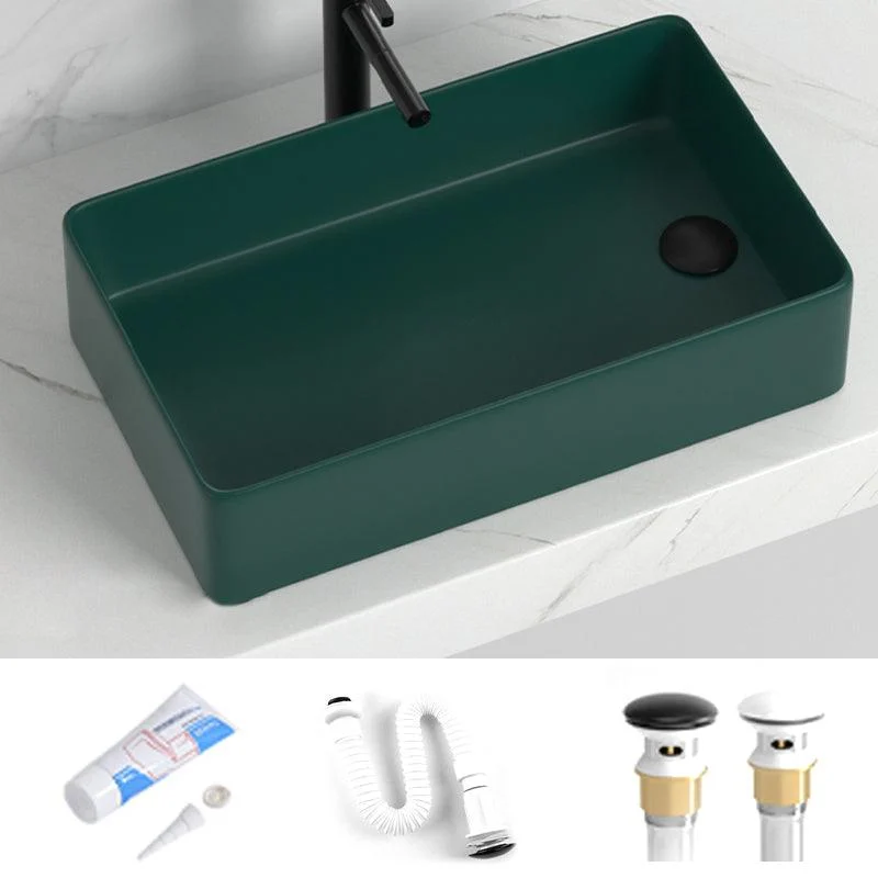 Contemporary Bathroom Sink Rectangular Porcelain Vessel Sink with Pop-Up Drain -Bathlova