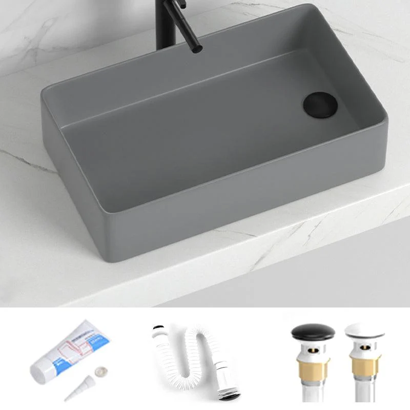 Contemporary Bathroom Sink Rectangular Porcelain Vessel Sink with Pop-Up Drain -Bathlova