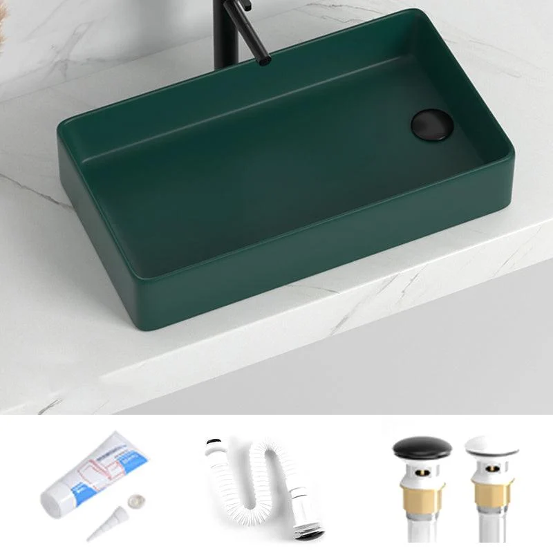 Contemporary Bathroom Sink Rectangular Porcelain Vessel Sink with Pop-Up Drain -Bathlova