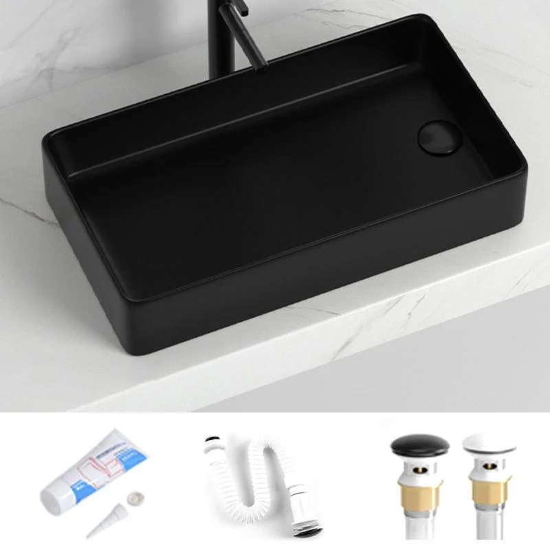 Contemporary Bathroom Sink Rectangular Porcelain Vessel Sink with Pop-Up Drain -Bathlova