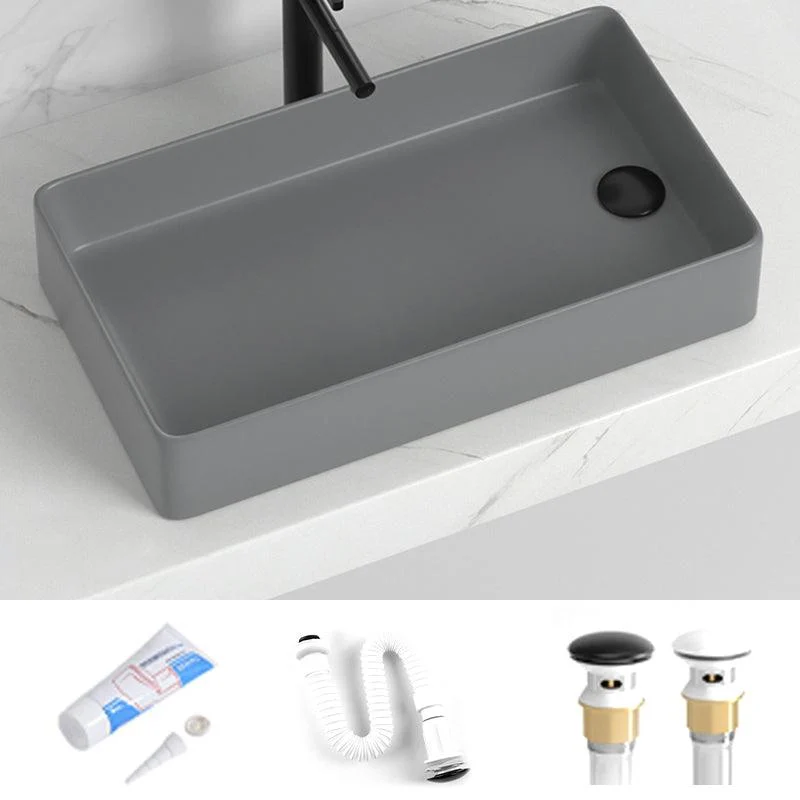 Contemporary Bathroom Sink Rectangular Porcelain Vessel Sink with Pop-Up Drain -Bathlova