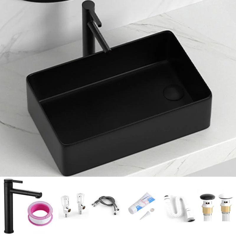 Contemporary Bathroom Sink Rectangular Porcelain Vessel Sink with Pop-Up Drain -Bathlova