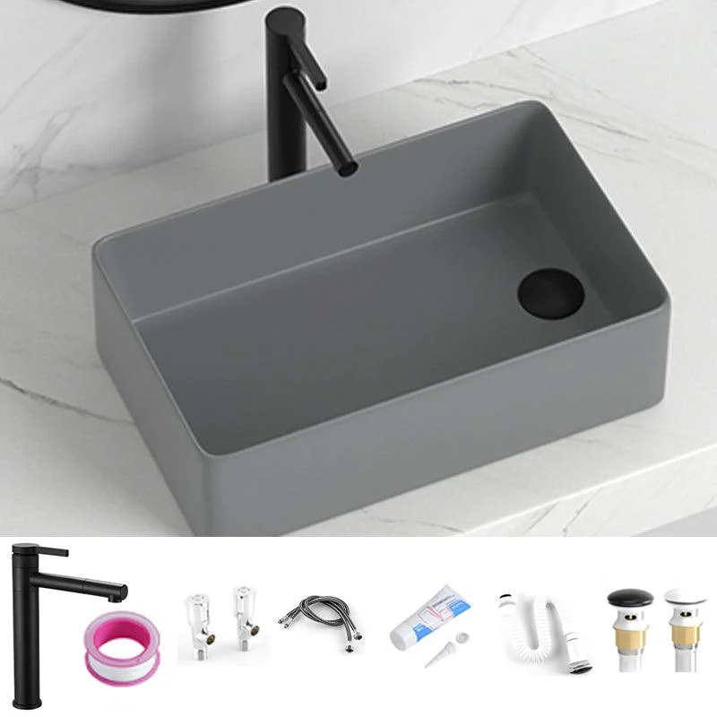 Contemporary Bathroom Sink Rectangular Porcelain Vessel Sink with Pop-Up Drain -Bathlova