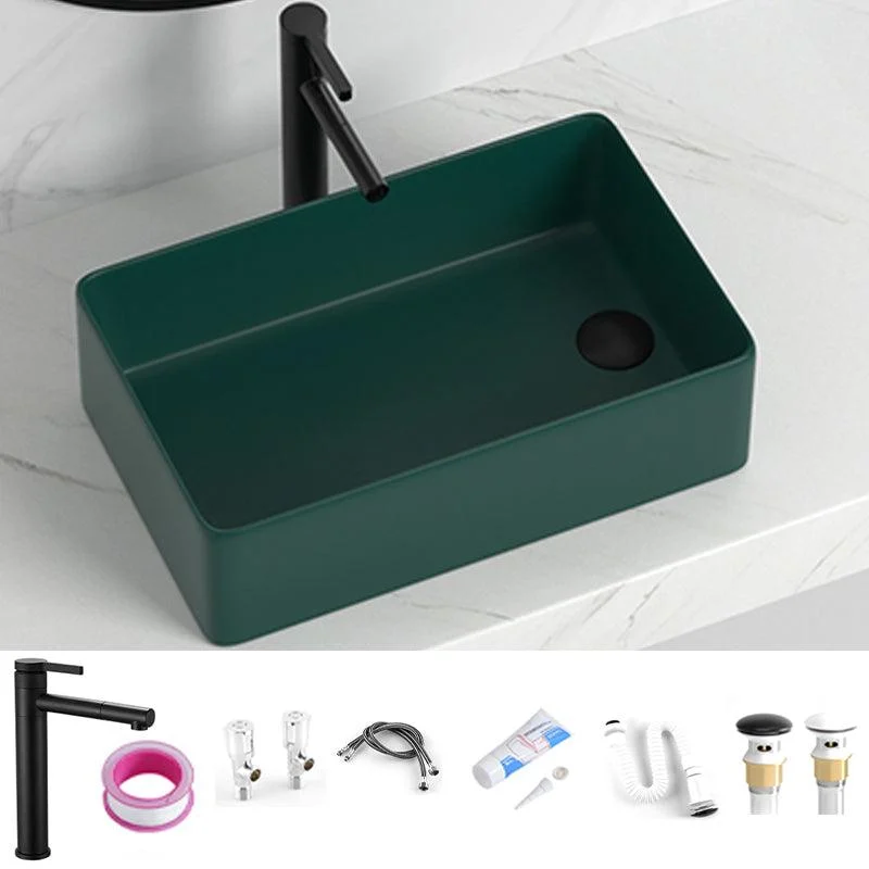 Contemporary Bathroom Sink Rectangular Porcelain Vessel Sink with Pop-Up Drain -Bathlova