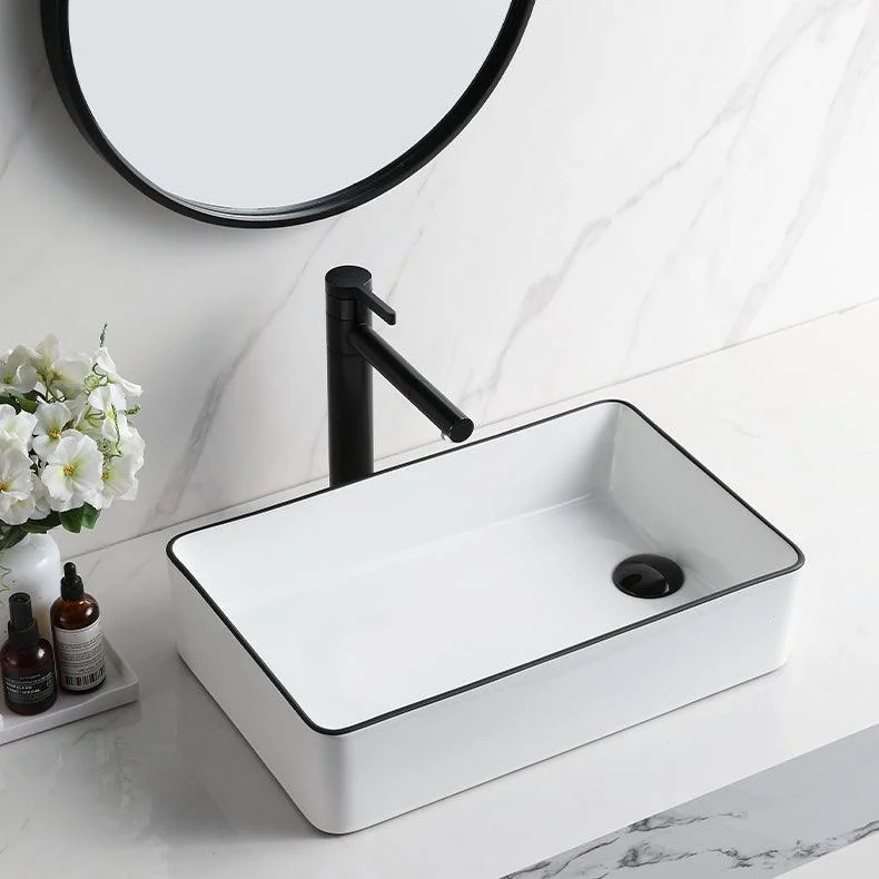 Contemporary Bathroom Sink Rectangular Porcelain Vessel Sink with Pop-Up Drain -Bathlova