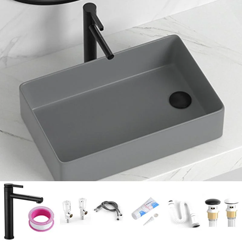 Contemporary Bathroom Sink Rectangular Porcelain Vessel Sink with Pop-Up Drain -Bathlova