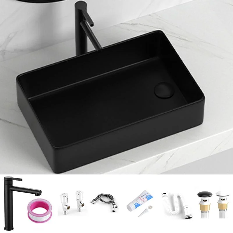 Contemporary Bathroom Sink Rectangular Porcelain Vessel Sink with Pop-Up Drain -Bathlova