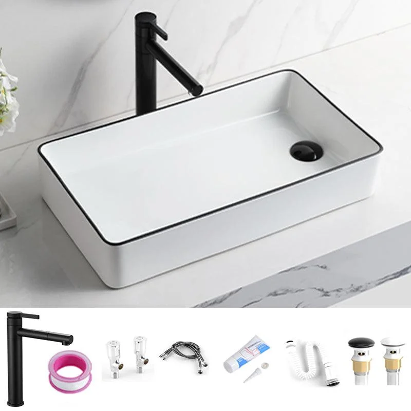 Contemporary Bathroom Sink Rectangular Porcelain Vessel Sink with Pop-Up Drain -Bathlova