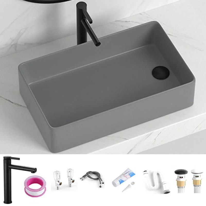 Contemporary Bathroom Sink Rectangular Porcelain Vessel Sink with Pop-Up Drain -Bathlova