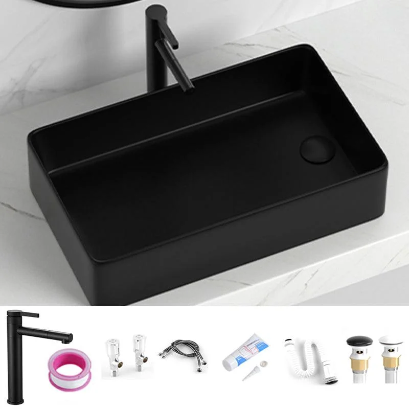 Contemporary Bathroom Sink Rectangular Porcelain Vessel Sink with Pop-Up Drain -Bathlova